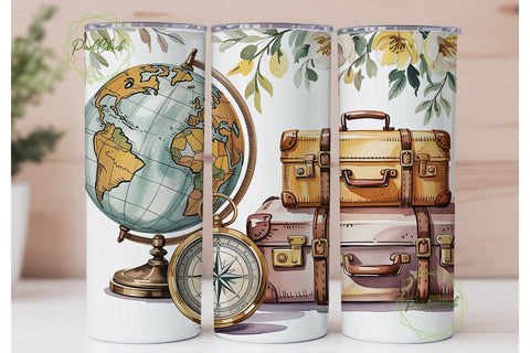 Vintage Travel Dream 20oz Tumbler Wrap Sublimation PixelChick 