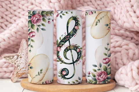 Vintage Treble Clef Floral 20oz Tumbler Sublimation DesignSVG 