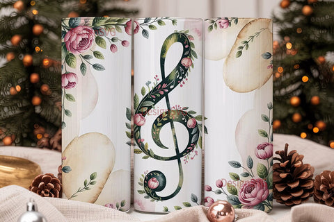 Vintage Treble Clef Floral 20oz Tumbler Sublimation DesignSVG 