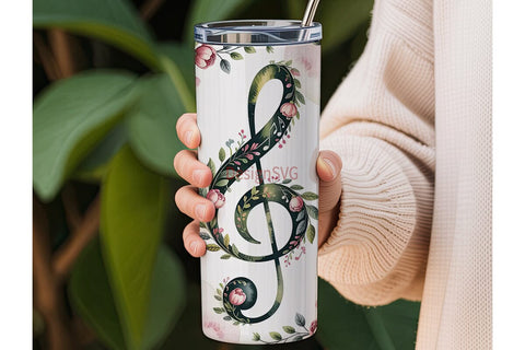 Vintage Treble Clef Floral 20oz Tumbler Sublimation DesignSVG 