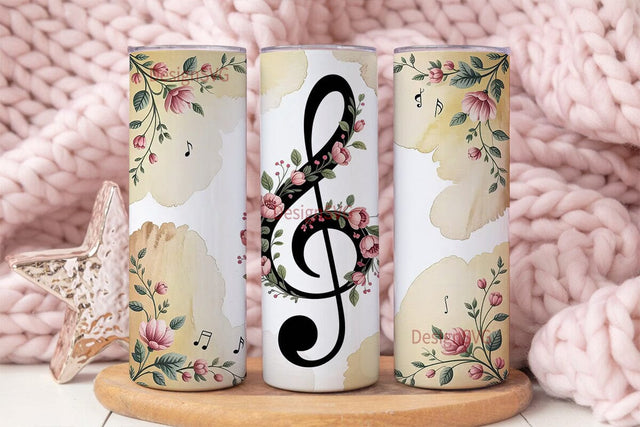 Vintage Treble Clef Floral 20oz Tumbler Sublimation DesignSVG 