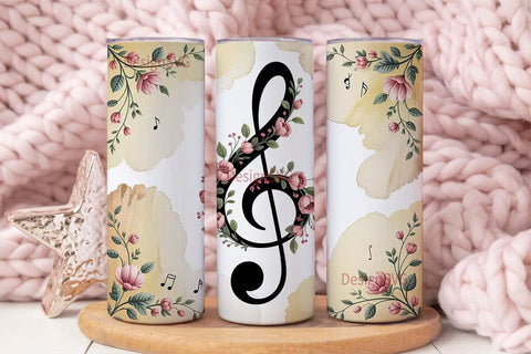 Vintage Treble Clef Floral 20oz Tumbler Sublimation DesignSVG 