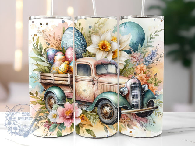 Vintage Truck Easter 20 oz Skinny Tumbler Sublimation Design, Happy Easter Tumbler Png, Straight & Tapered Tumbler Wrap, Instant Digital Download Sublimation ToriDesigns 