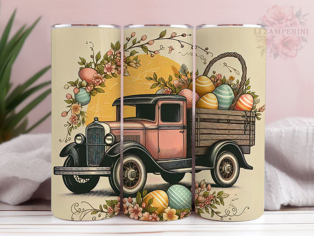 Vintage Truck Easter Design 20oz Skinny Tumbler, Floral Easter Tumbler Wrap PNG, Straight & Tapered Tumbler Wrap, Instant Digital Download Sublimation Li Zamperini 