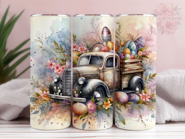 Vintage Truck Easter Design 20oz Skinny Tumbler, Floral Easter Tumbler Wrap PNG, Straight & Tapered Tumbler Wrap, Instant Digital Download Sublimation Li Zamperini 