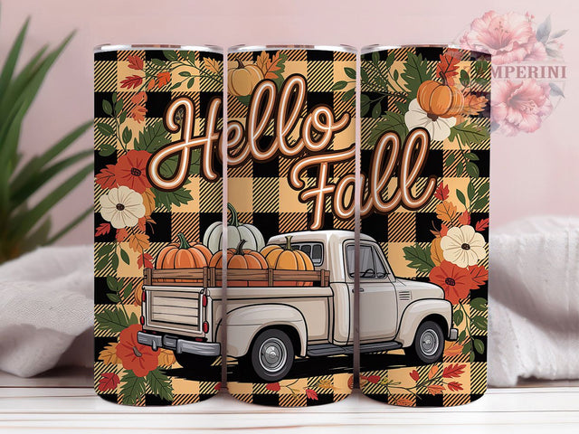 Vintage Truck Hello Fall Pumpkin Tumbler, Hello Fall Wrap, Pumpkin Sublimation PNG, 20oz Autumn Cup Design, Rustic Farm Mug, Harvest Season Tumbler, Country Fall Drinkware Sublimation Li Zamperini 