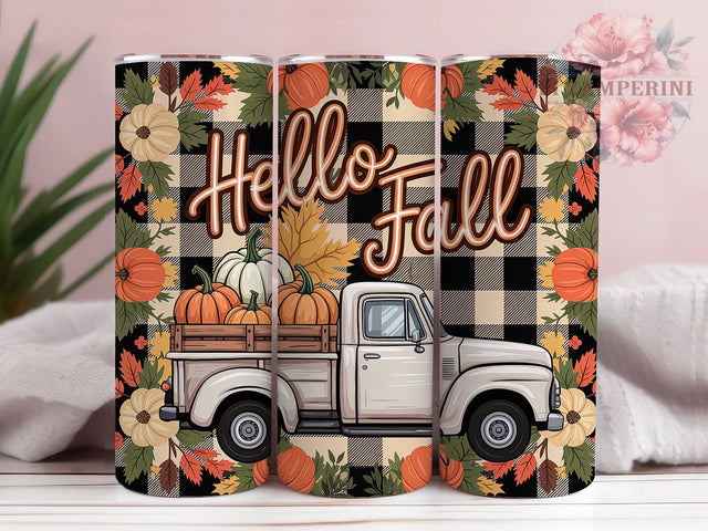 Vintage Truck Hello Fall Pumpkin Tumbler, Hello Fall Wrap, Pumpkin Sublimation PNG, 20oz Autumn Cup Design, Rustic Farm Mug, Harvest Season Tumbler, Country Fall Drinkware Sublimation Li Zamperini 
