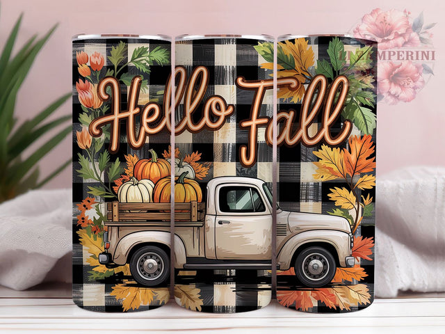 Vintage Truck Hello Fall Pumpkin Tumbler, Hello Fall Wrap, Pumpkin Sublimation PNG, 20oz Autumn Cup Design, Rustic Farm Mug, Harvest Season Tumbler, Country Fall Drinkware Sublimation Li Zamperini 