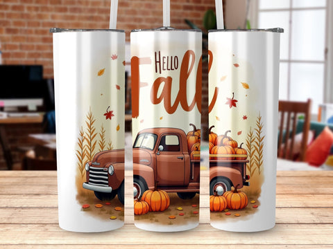 Vintage Truck Hello Fall Tumbler Wrap Sublimation png Sublimation Luvleigh Digitals 