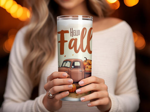 Vintage Truck Hello Fall Tumbler Wrap Sublimation png Sublimation Luvleigh Digitals 