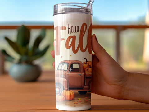 Vintage Truck Hello Fall Tumbler Wrap Sublimation png Sublimation Luvleigh Digitals 