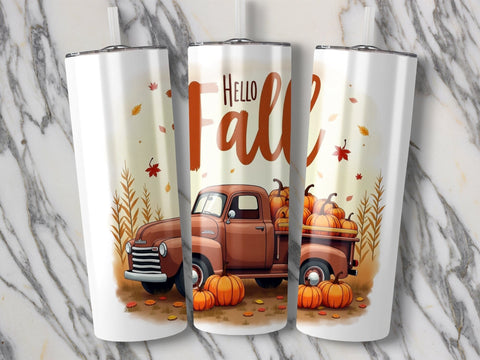 Vintage Truck Hello Fall Tumbler Wrap Sublimation png Sublimation Luvleigh Digitals 
