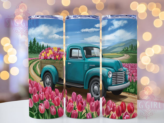 Vintage Truck Spring 20oz Tumbler, Spring Flowers Wrap, 20oz Sublimation Wrap, Rustic Farm Truck Cup, Floral Pickup Design, Country Spring Tumbler, Boho Floral Art Sublimation SvggirlplusArt 