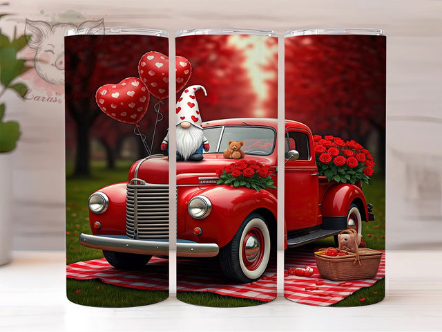 Vintage Truck Valentine's Gnome Tumbler, Gnome Decor, Valentine's Day Gift, 20oz Sublimation, Cute Gnome Design, Custom Tumbler Wrap, Love Gift Sublimation Lara' s Designs 
