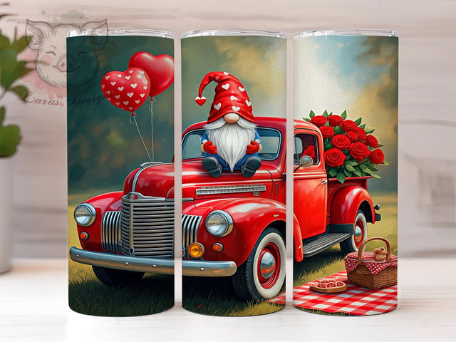 Vintage Truck Valentine's Gnome Tumbler, Gnome Decor, Valentine's Day Gift, 20oz Sublimation, Cute Gnome Design, Custom Tumbler Wrap, Love Gift Sublimation Lara' s Designs 