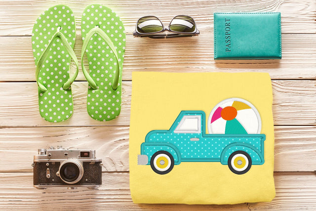 Vintage Truck with Beach Ball Applique Embroidery Embroidery/Applique DESIGNS Risa Rocks It 