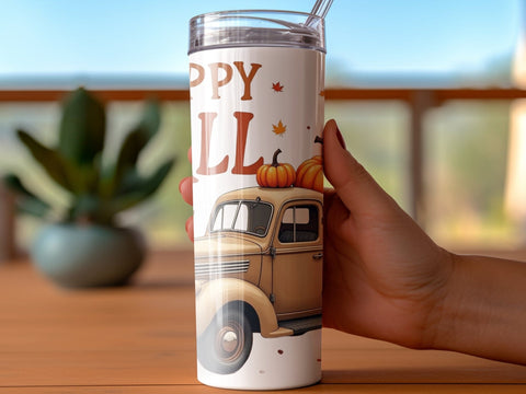 Vintage Truck with Pumpkins Happy Fall Tumbler Wrap Sublimation png Sublimation Luvleigh Digitals 
