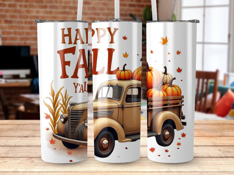 Vintage Truck with Pumpkins Happy Fall Tumbler Wrap Sublimation png Sublimation Luvleigh Digitals 