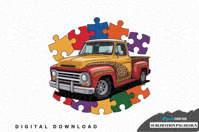 Vintage truck with puzzle pieces sublimation png design Sublimation Regulrcrative 