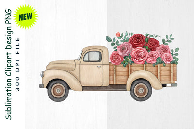Vintage Truck with Roses and Balloons Sublimation Clipart Sublimation Regulrcrative 