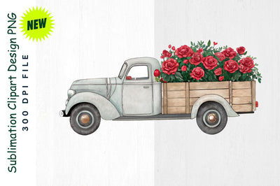 Vintage Truck with Roses and Balloons Sublimation Clipart Sublimation Regulrcrative 