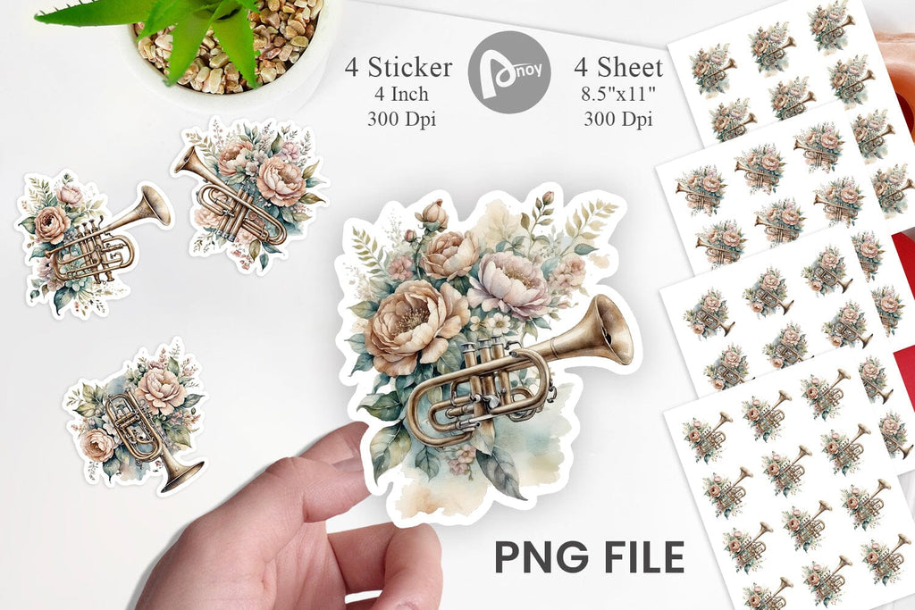 Vintage Trumpet Sticker - So Fontsy