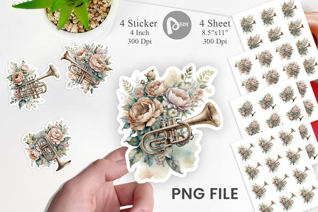 Vintage Trumpet Sticker Sublimation artnoy 