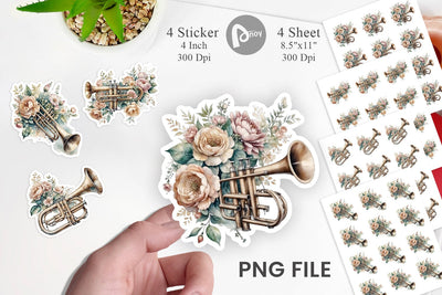 Vintage Trumpet Sticker Sublimation artnoy 