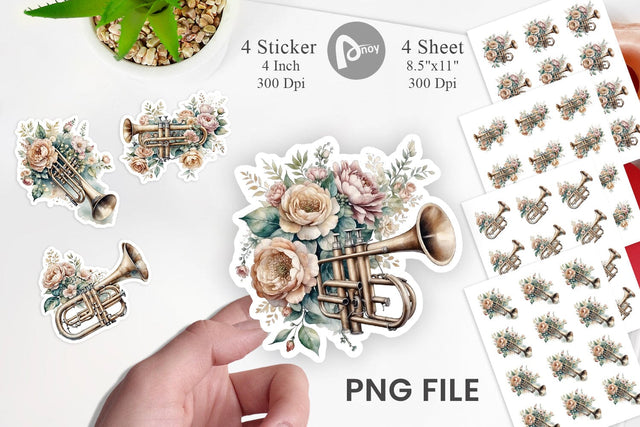 Vintage Trumpet Sticker Sublimation artnoy 