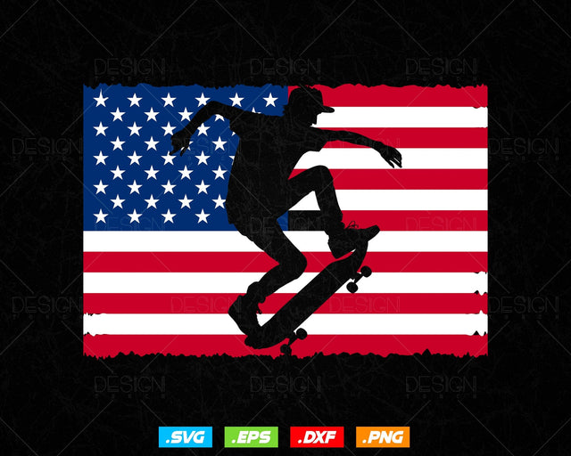 Vintage US Flag Skateboarding Retro Skateboard Svg Png Files, Skateboarding T-shirt Design gift for Skater Teens. SVG DesignDestine 