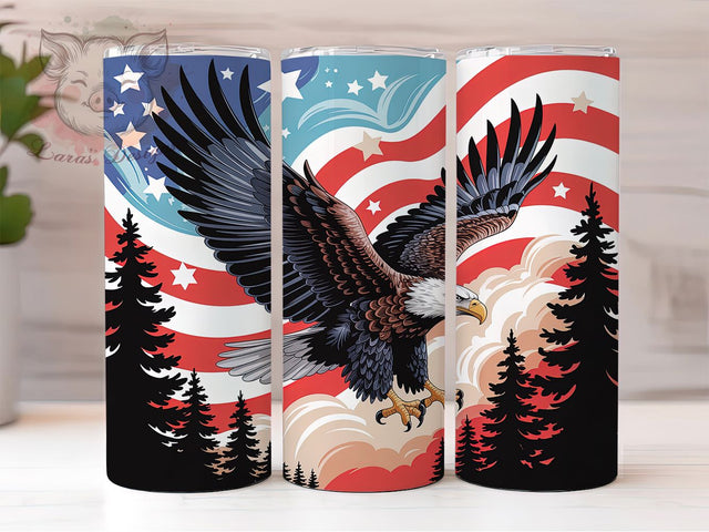 Vintage USA Flag Eagle 20oz Tumbler, Patriotic Eagle, Vintage Style, 20oz Wrap, Sublimation Design, USA Theme, PNG File Sublimation Lara' s Designs 