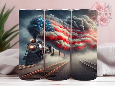 Vintage USA Flag Locomotive Tumbler, USA Flag Train Wrap, 20oz American Flag Tumbler, Red White Blue Train Tumbler, Vintage Train Design, Independence Day Tumbler Sublimation Li Zamperini 