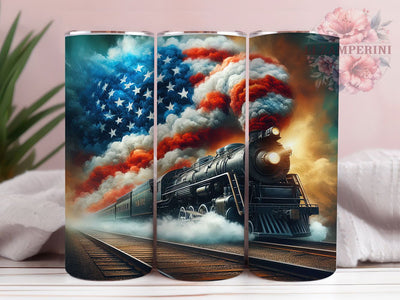 Vintage USA Flag Locomotive Tumbler, USA Flag Train Wrap, 20oz American Flag Tumbler, Red White Blue Train Tumbler, Vintage Train Design, Independence Day Tumbler Sublimation Li Zamperini 