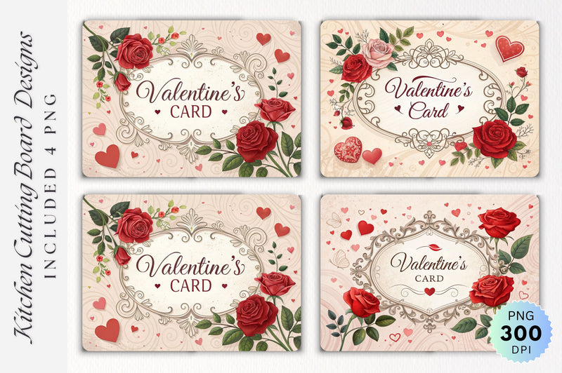 Vintage Valentine Card with Red Roses and Hearts Cutting Board Sublimation Regulrcrative 