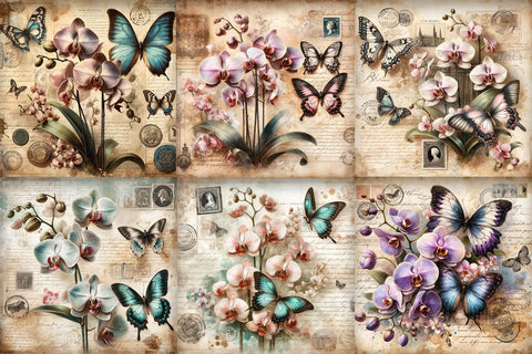 Vintage Violet Digital Papers Butterfly Scrapbook Background Digital Pattern BijouBay 
