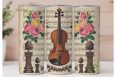 Vintage Violin Music 20oz Tumbler Wrap Sublimation PixelChick 