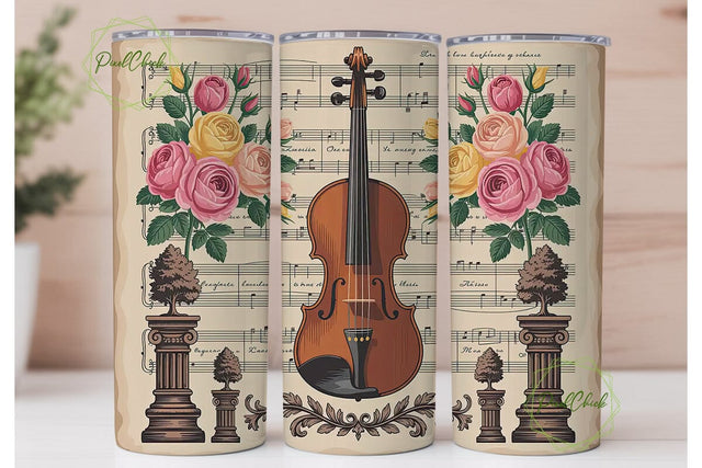 Vintage Violin Music 20oz Tumbler Wrap Sublimation PixelChick 