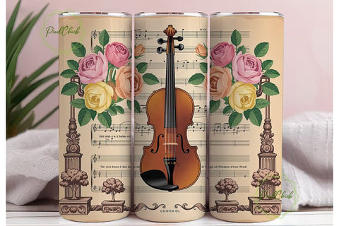 Vintage Violin Music 20oz Tumbler Wrap Sublimation PixelChick 