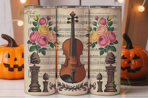 Vintage Violin Music 20oz Tumbler Wrap Sublimation PixelChick 