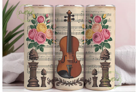 Vintage Violin Music 20oz Tumbler Wrap Sublimation PixelChick 