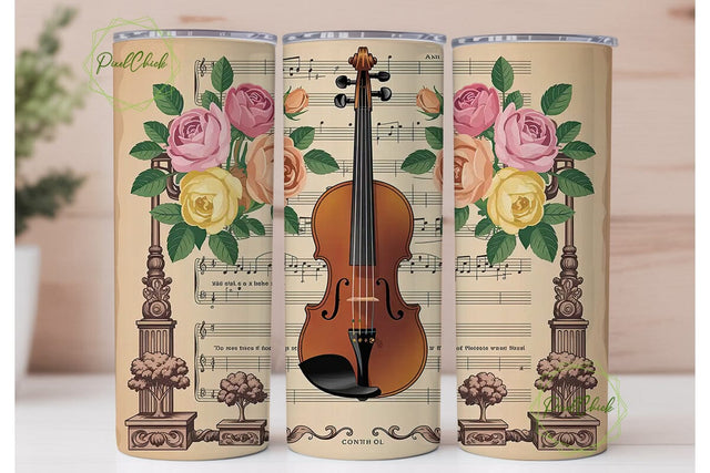 Vintage Violin Music 20oz Tumbler Wrap Sublimation PixelChick 