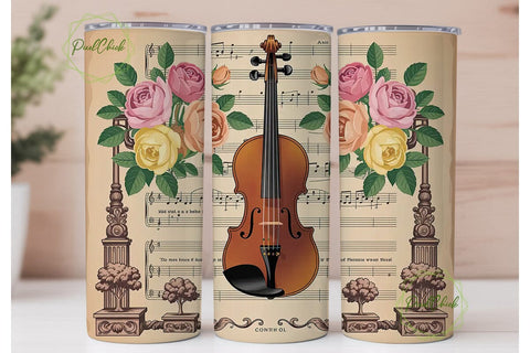 Vintage Violin Music 20oz Tumbler Wrap Sublimation PixelChick 