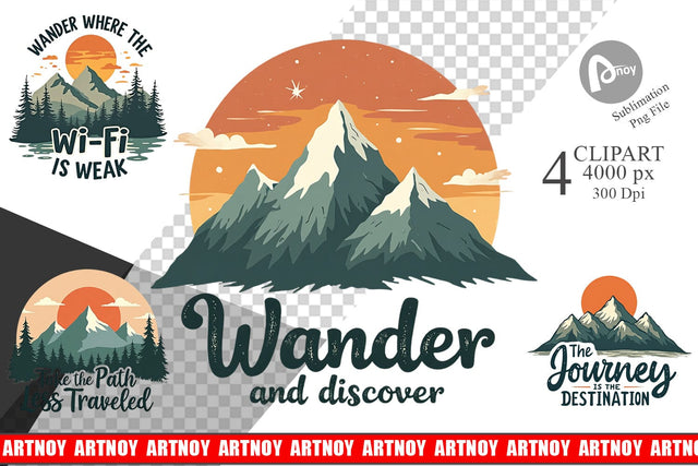 Vintage Wanderlust Quotes Clipart Sublimation artnoy 