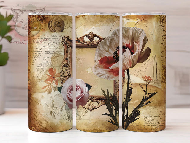 Vintage Watercolor Floral Tumbler, Watercolor Flower Tumbler, Floral Sublimation Design, Floral Drinkware, Vintage Flower Wrap, Boho Floral Tumbler, Watercolor Flowers Cup Sublimation Lara' s Designs 