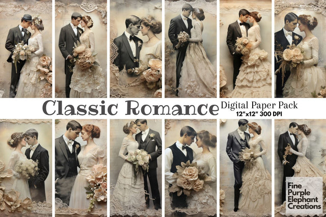Vintage Wedding Couples Scrapbook Digital Pattern Fine Purple Elephant Creations 