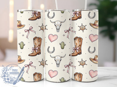 Vintage Western Boots & Bows 20oz Tumbler, Vintage Western Motif, Boots And Bows Design, Country Theme, Rustic Accent, Feminine Charm, Sublimation Wrap, 20oz Tumbler Sublimation ToriDesigns 