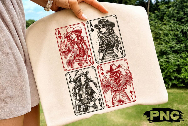 Vintage Western Cowgirl Cards Aces PNG SVG DesignDestine 