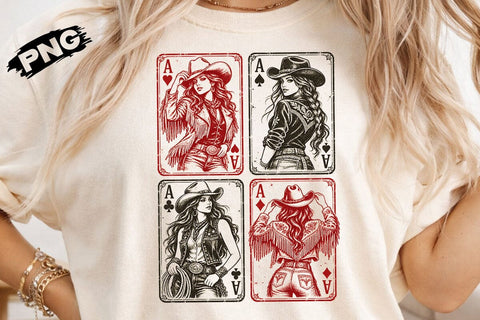 Vintage Western Cowgirl Cards Aces PNG SVG DesignDestine 