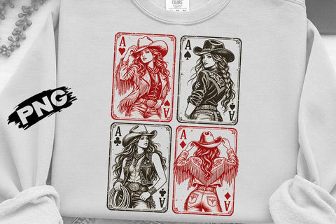 Vintage Western Cowgirl Cards Aces PNG SVG DesignDestine 