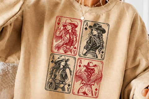 Vintage Western Cowgirl Cards Aces PNG SVG DesignDestine 